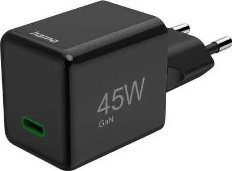 Kompakten in učinkovit polnilec Hama Supermini GaN 45W PD/QC, USB-C, črn