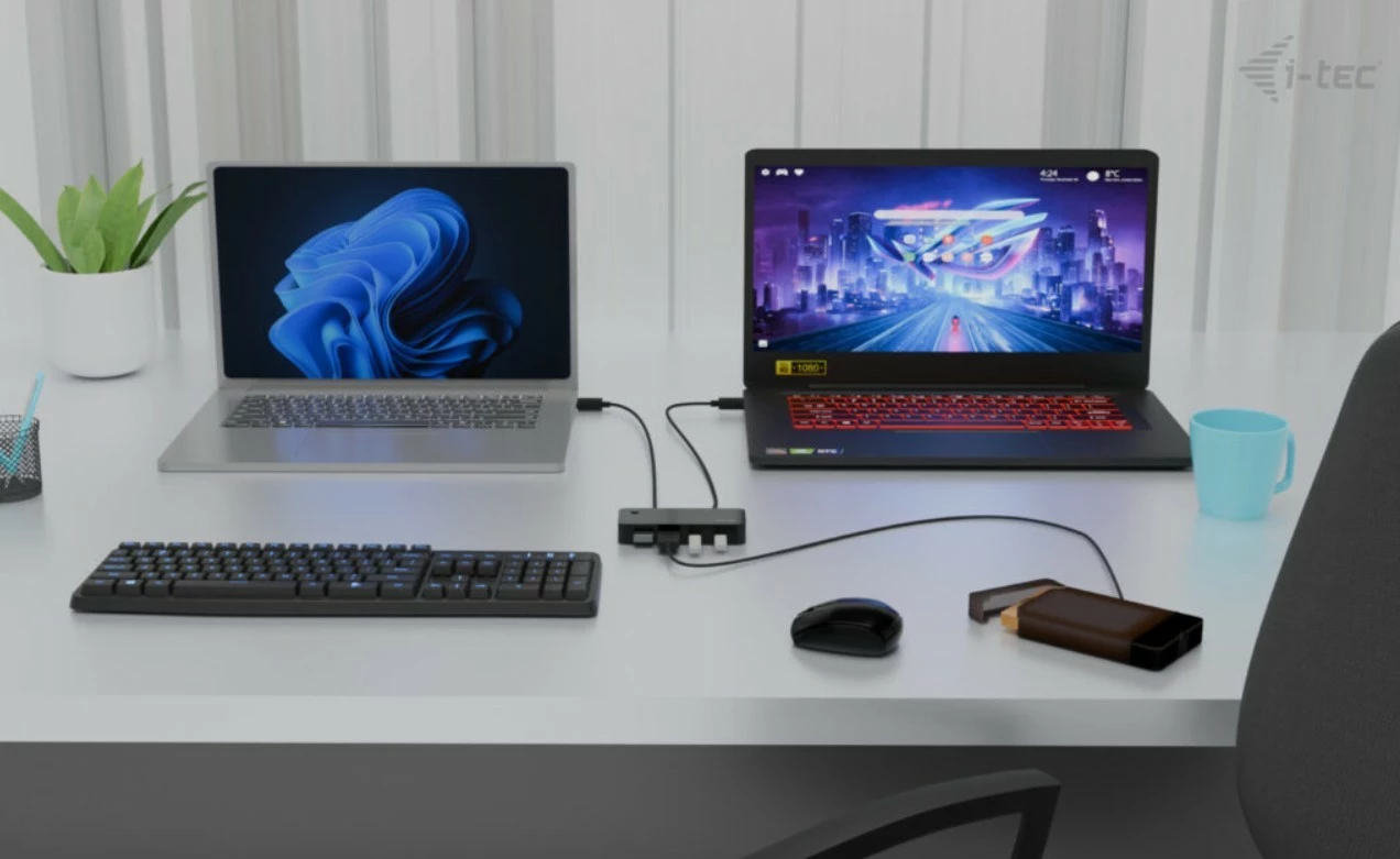 Universalni KVM hub, i-tec CAKVMHUB2A2C, 2x USB-C, 2x USB-A 3.0, črn