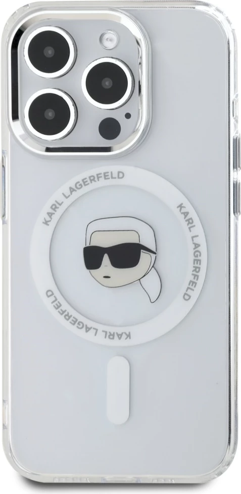 Ovitek IML z metalnim motivom Karl Head, MagSafe za iPhone 15 Pro, Karl Lagerfeld, bel