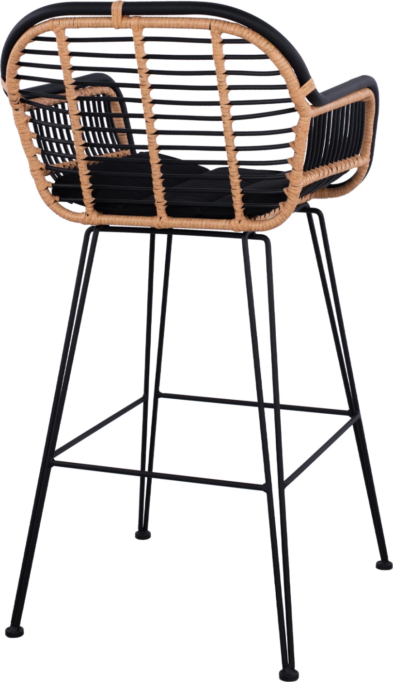 Kovinski barski stol Allegra FH5690 s pletenjem Črno-Bež 55x60x109cm