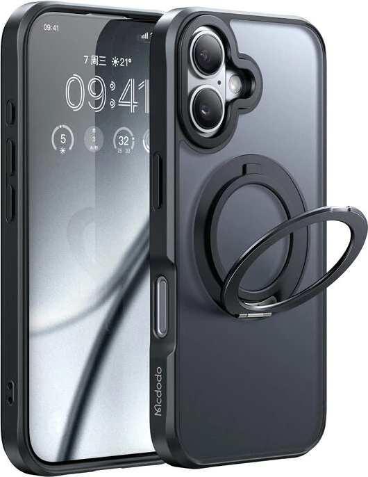 Ovitek za telefon McDodo PC-4930 za iPhone 16 z MagSafe in držalom, črn