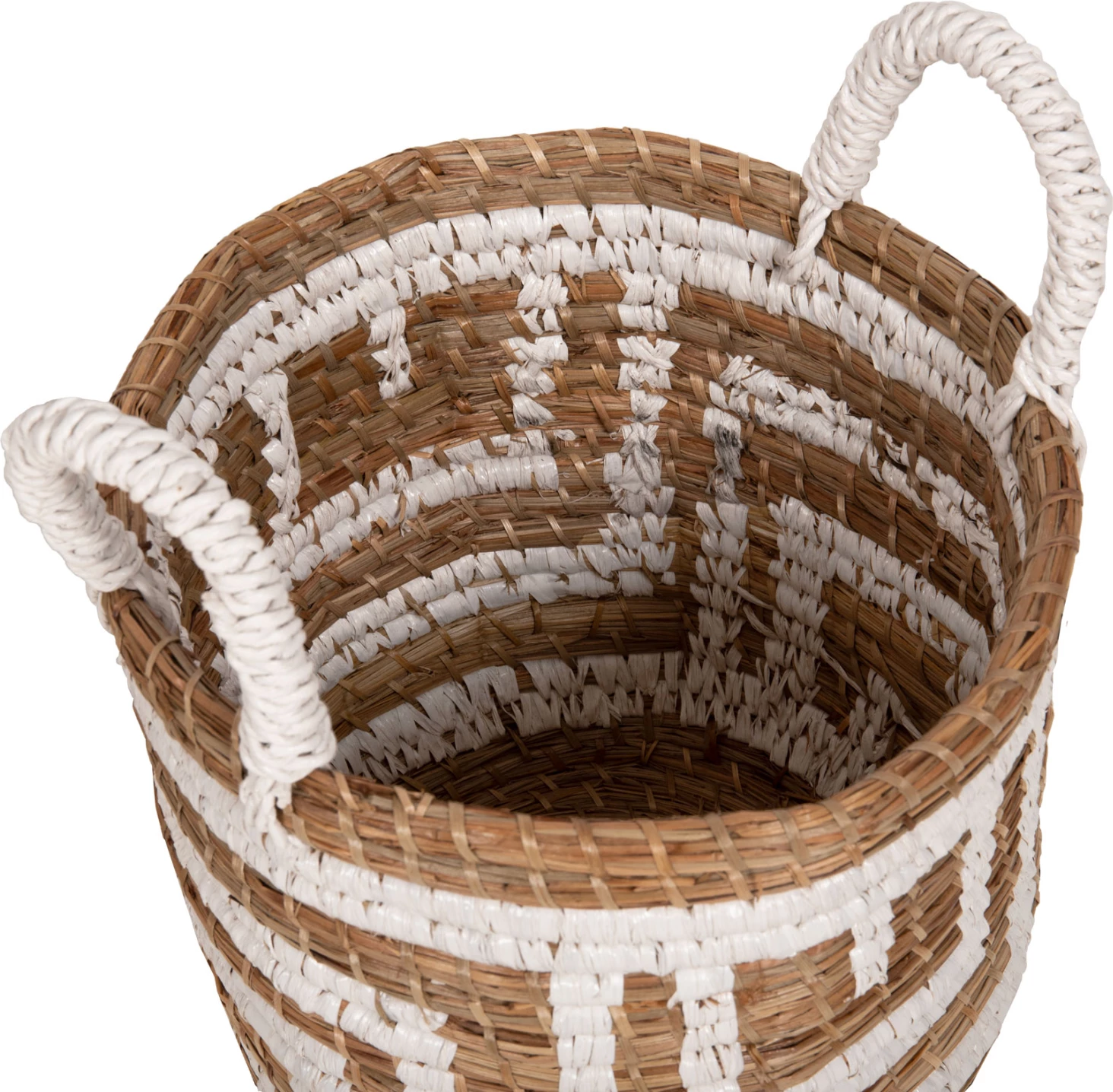 2-delni komplet dekorativnih košar FH7846.01 iz trave Mendong v naravno-beli barvi Φ36x32-40Hcm