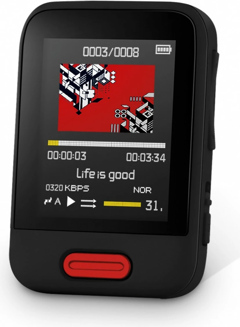 Predvajalnik MP3/MP4 Sencor SFP 7716RD, 16 GB, Bluetooth, zaslon 1,8", rdeče/črn, z slušalkami