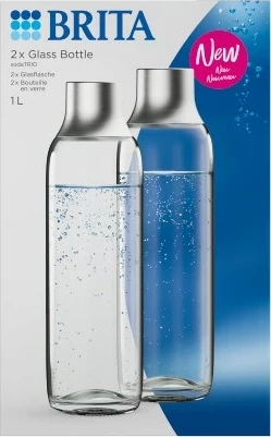 Karbonizacijska steklenica BRITA sodaTRIO, 1 L, steklo, 2 kosa, srebrna