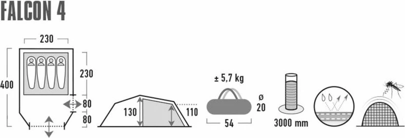 Turistična šotor High Peak Falcon 4, rdeče in zelene barve