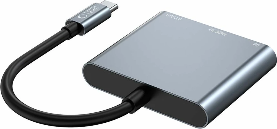 USB-C hub 3-v-1, USB-A 3.0, HDMI 4K 30 Hz, PD 100W Tech-Protect V1, siv
