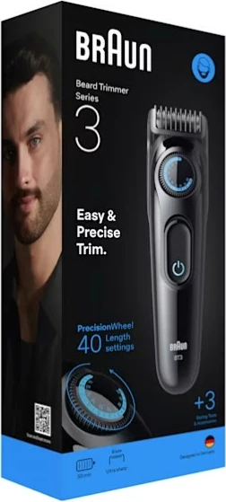 Makinica za britje Braun Series 3 BT3520, 40 stopenj, 2 natančna glavnika, črno/modra