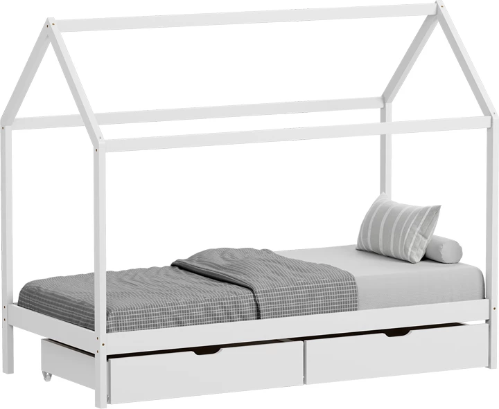 Otroška postelja Montessori z 2 predaloma, borov les, bela, 90x190 cm Mellin