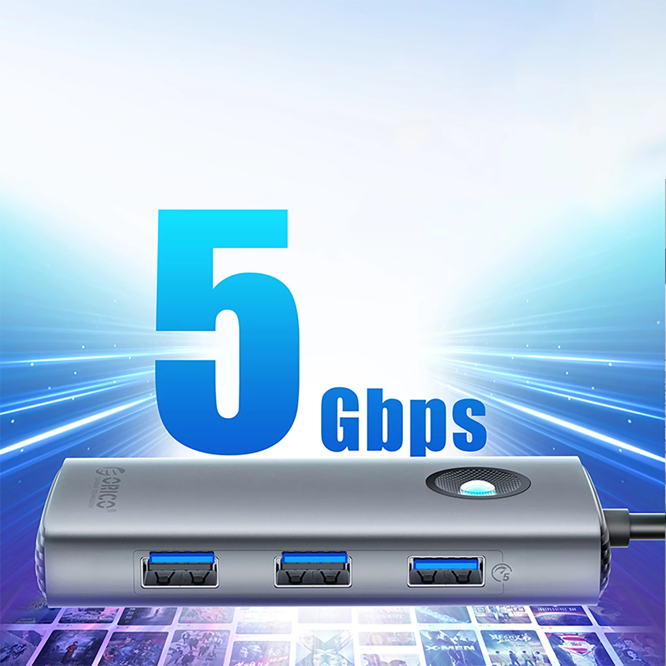 USB-C razdelilec, 5 vrat, HDMI 4K, Power Delivery, Orico PW11-5P, siv