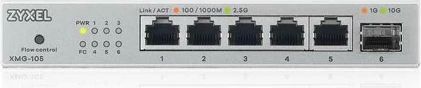 Neupravljani preklopnik 5-portni 2,5Gbps z 1x SFP+ 10G in 4x PoE, Zyxel XMG-105-ZZ0101F, črn