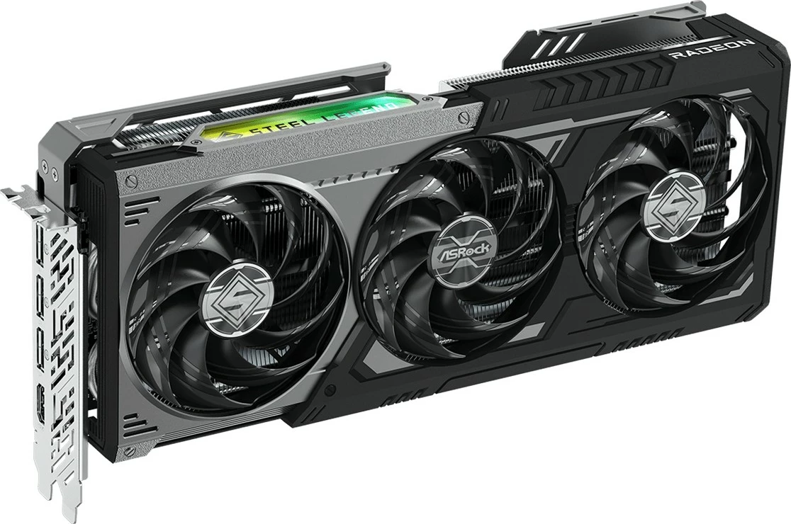 Grafična kartica Radeon RX 9070XT Steel Legend Dark ASRock, 16GB, 3 ventilatorji, večbarvna