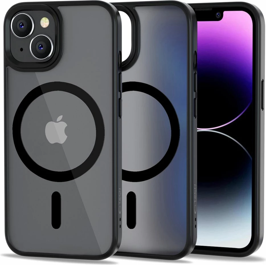 Ovitek Tech-Protect MagMat za iPhone 14, MagSafe, pol-prosojen, črn