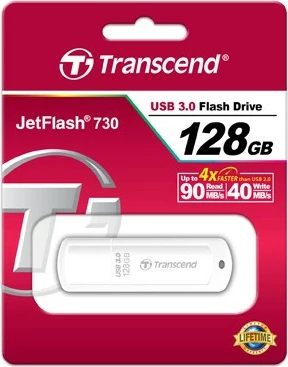 USB ključek 128 GB, USB 3.1, bel — Transcend JetFlash 730