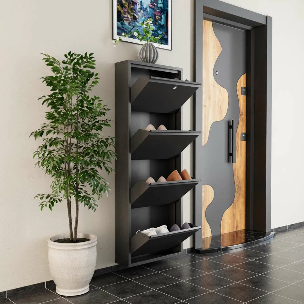Omarica za čevlje, 4-delna, kovinska, antracit, z zaklepanjem Skye Decor