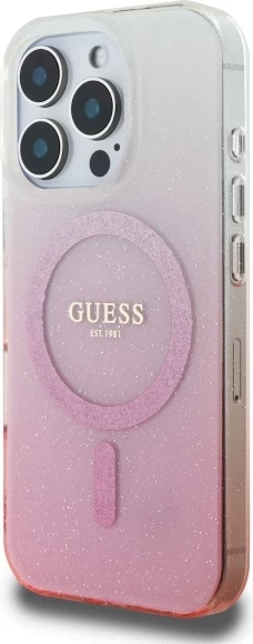 Ovitek za telefon IML z sijočim gradientom, združljiv z MagSafe za iPhone 16 Pro, rožnat - Guess