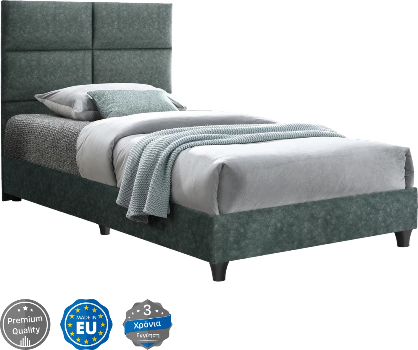 Postelja MILO FH652.27, zelena tkanina tipa NUBUCK, 90x200 cm