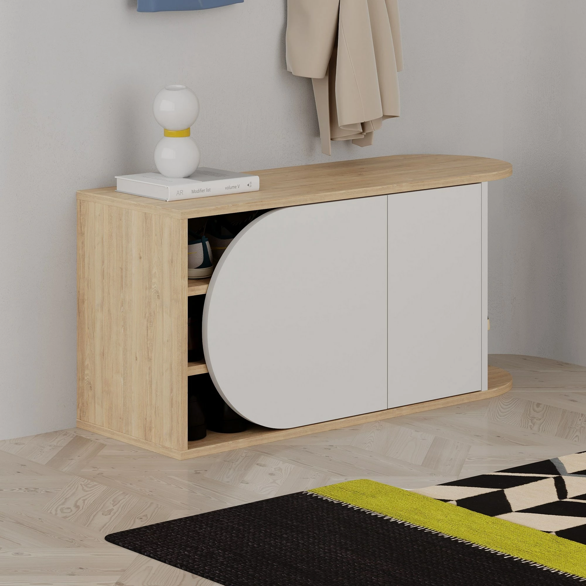 Omara za čevlje in stolček za obutev Skye Decor Nova, hrast in bela