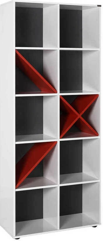 Raft za knjige, Hanah Home KTP-910-BK-1, bel in rdeč, 75x188x30 cm