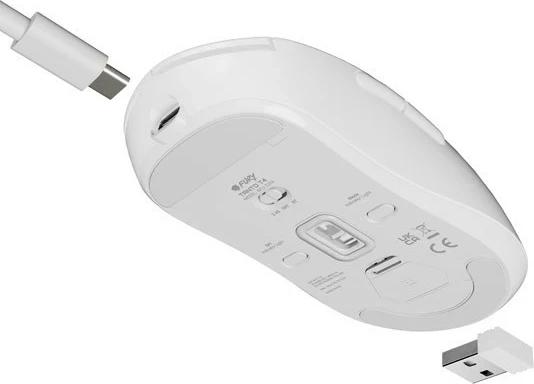 Brezžična ergonomska miška Fury Tanto T4, 12.000 dpi, 7 gumbov, bela