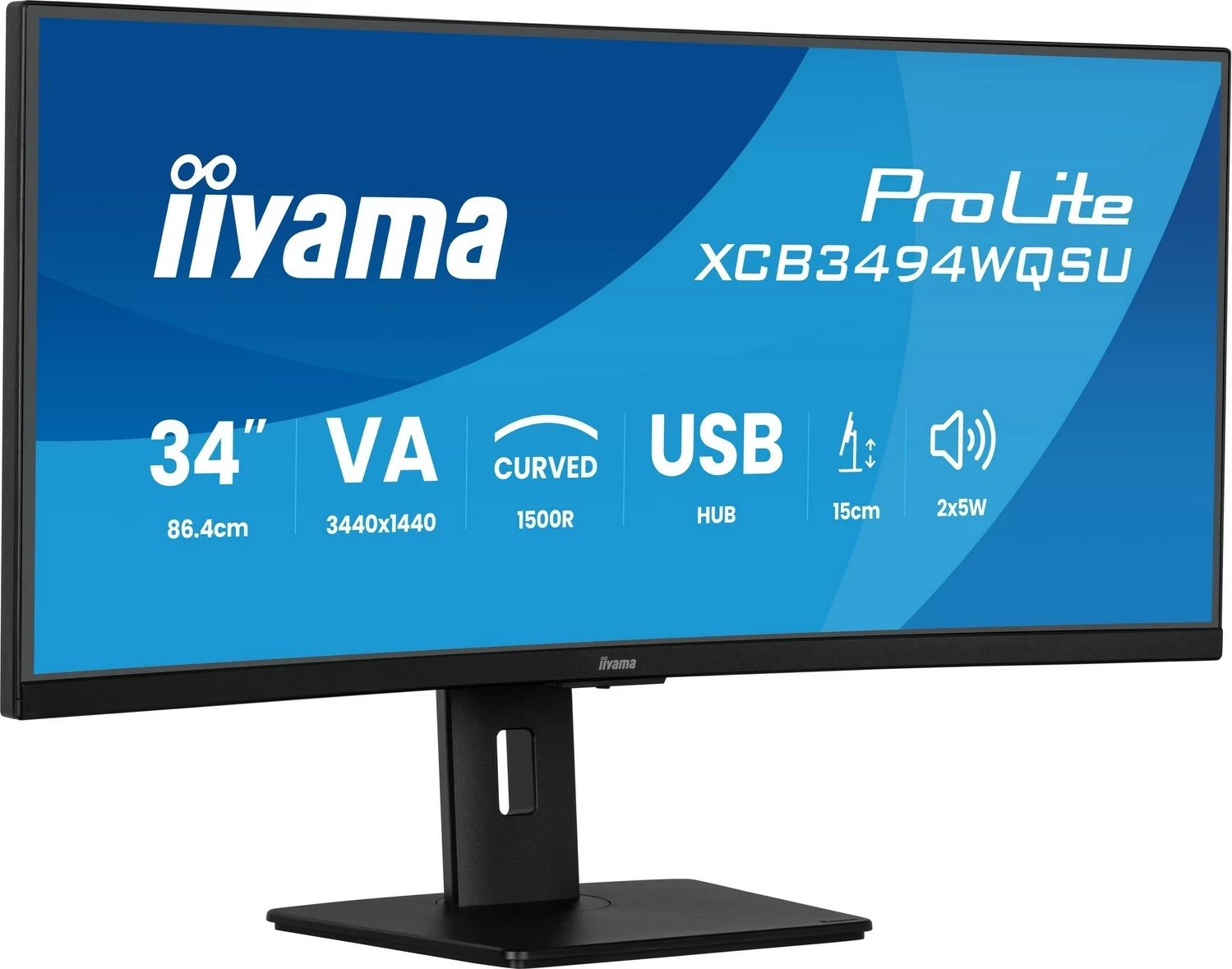 Ukivljen monitor 34 inč UWQHD iiyama ProLite XCB3494WQSU-B1, VA, 0,4 ms, 120 Hz, črn