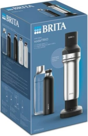 Saturator za vodo Brita sodaTRIO, z CO2 cilindrom, steklenico in jeklom, črn