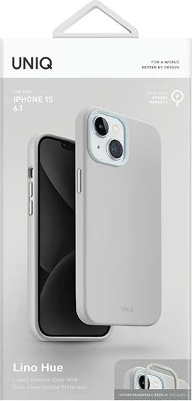 Ovitek za telefon za iPhone 15, silikonski, UNIQ Lino Hue Magclick, svetlo siv