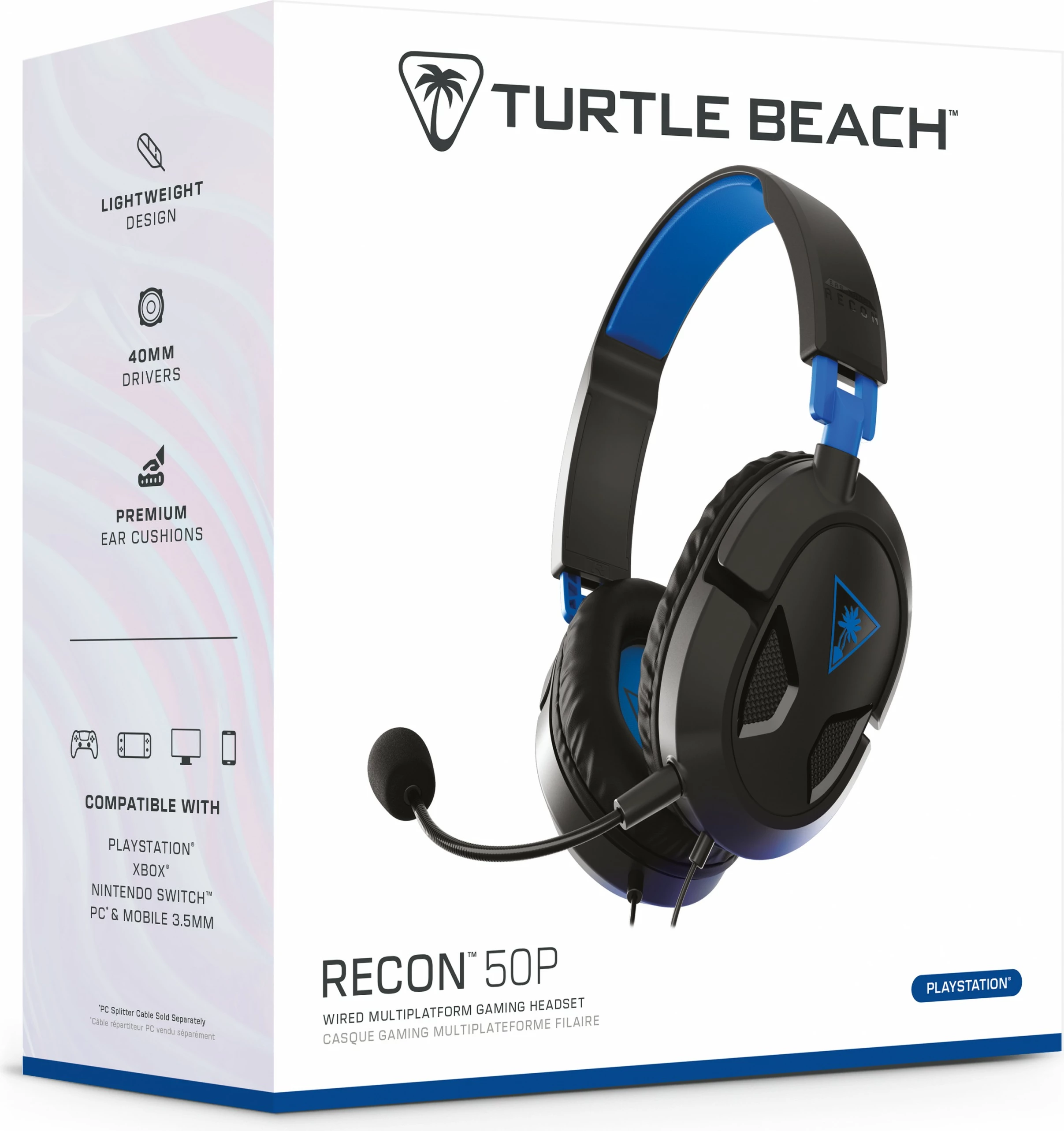 Gaming slušalke Recon 50, Turtle Beach, s kablom, PS4/PS5, črno/modre