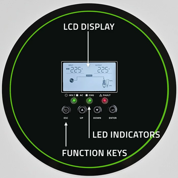 Hibridni solarni inverter Qoltec 53866, 6200W, 120A, 48V, MPPT, BMS, sinus, Wi-Fi, bel/zelen