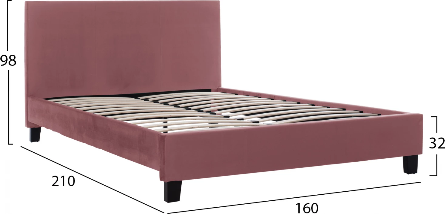 Žametna postelja v umazano roza barvi FH553.12 za vzmetnico 150x200 cm