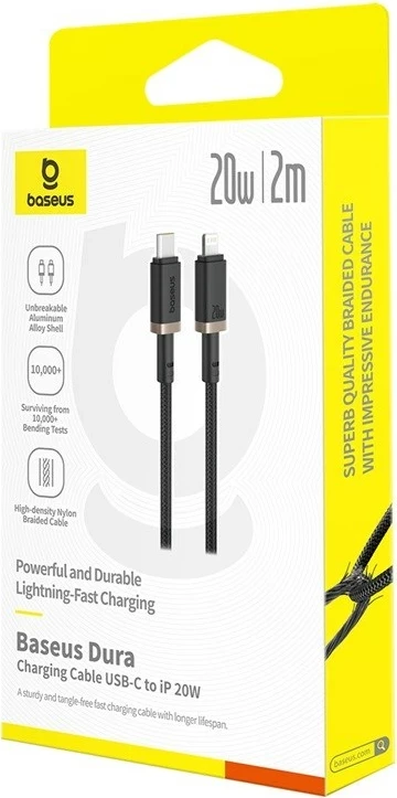 Hitri polnilni kabel Type C za iPhone Baseus Dura, 20 W, 2 m, črno-zlat