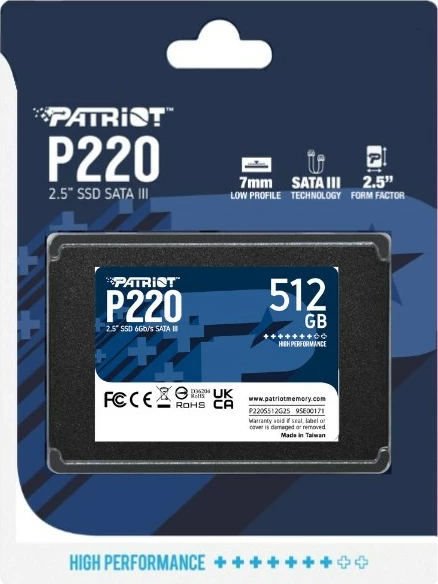 SSD 512 GB Patriot P220, SATA3, 2,5"