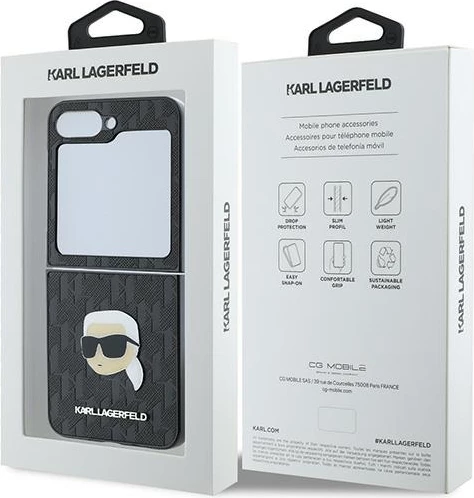 Ovitek za telefon Saffiano Monogram Head Pin za Samsung Galaxy Z Flip 6, črn, Karl Lagerfeld