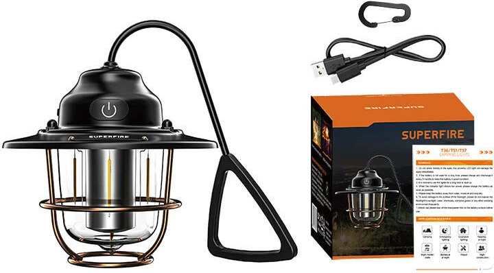 Svetilka za kampiranje Superfire T57, 2000 mAh, 320 lm, črna