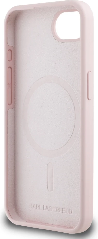 Ovitek za telefon iz silikona z motivom Karl & Choupette, MagSafe, roza — Karl Lagerfeld za iPhone 16e