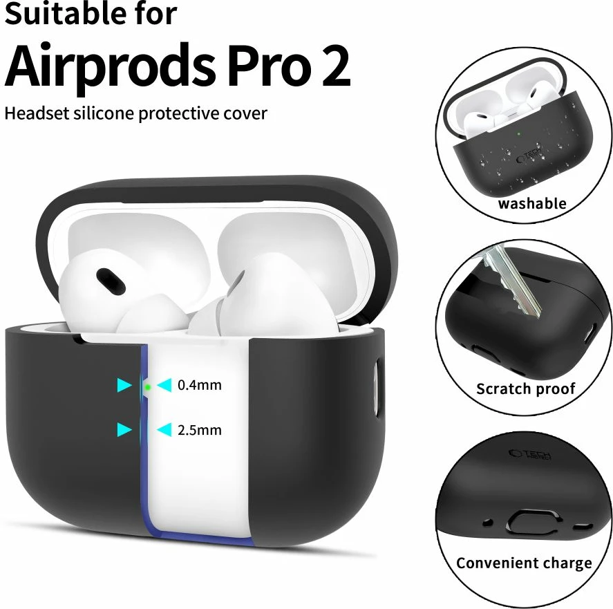 Silikonski ovitek za AirPods Pro / Pro 2, Tech-Protect, črn