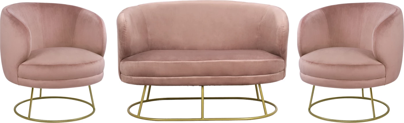 Dnevna soba komplet v prašno roza žametu z zlato osnovo FH11051.02