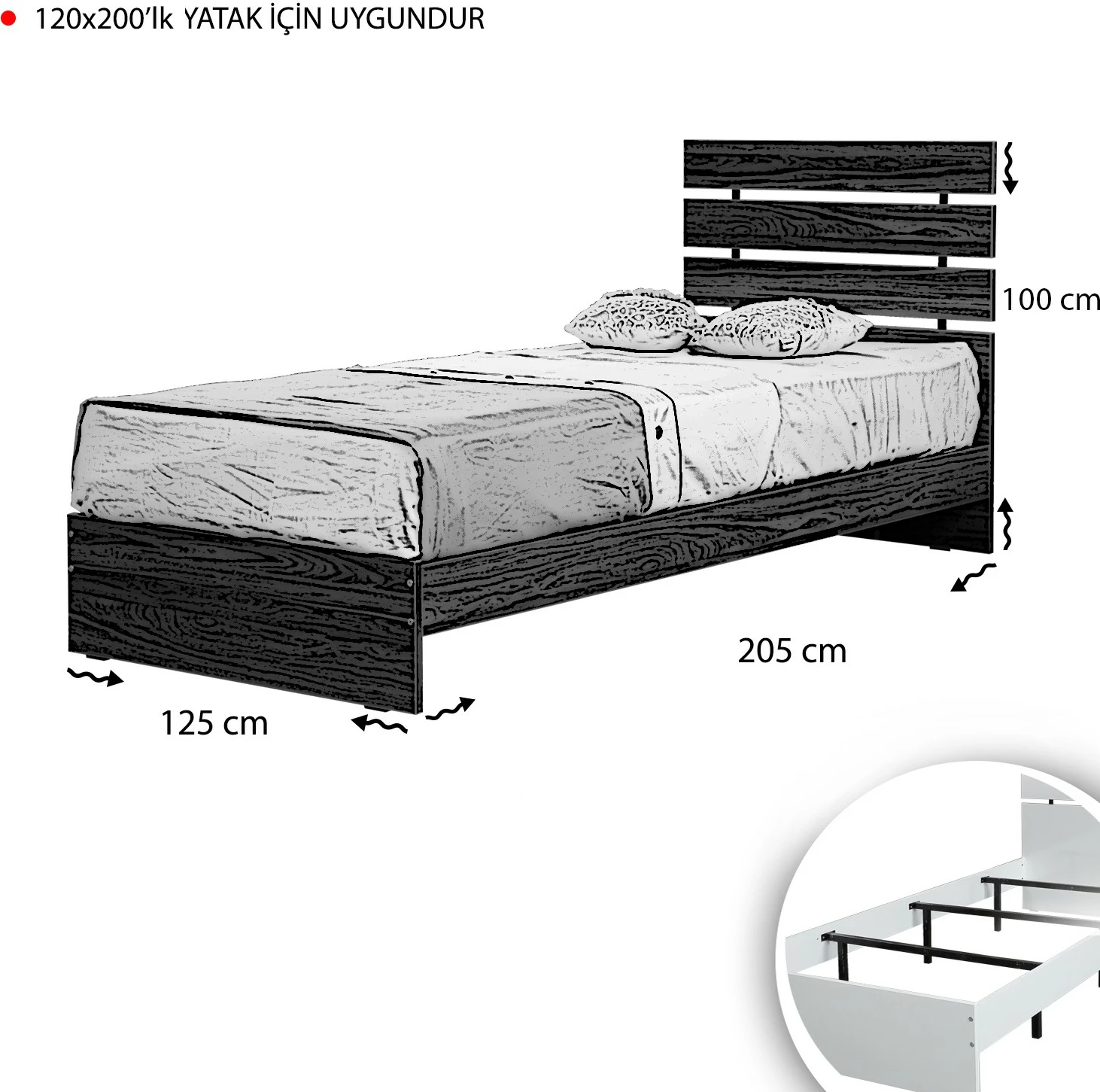 Enojni posteljni okvir, Fuga, bela, 120 x 200 cm