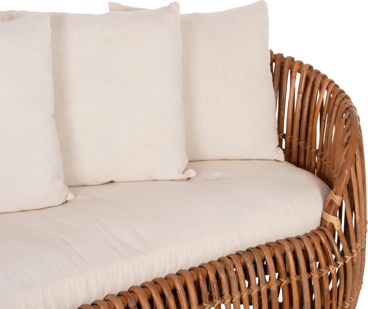 Sedežna garnitura LANTRY iz naravnega ratana - bele blazine 215x60x78H cm