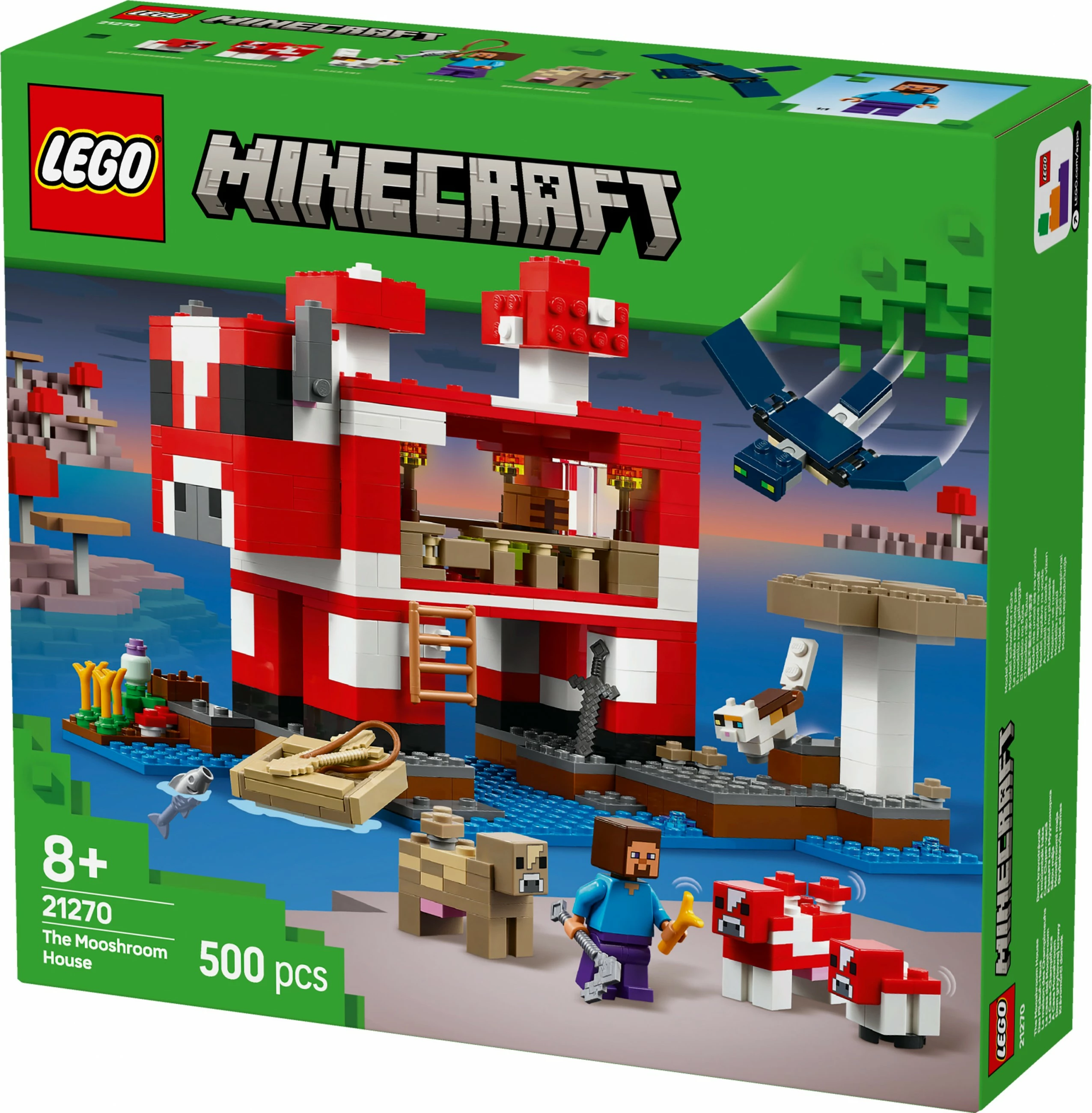 Set za gradnjo LEGO Minecraft 21270 Das Pilzkuh-Haus, 500 kosov, večbarvno