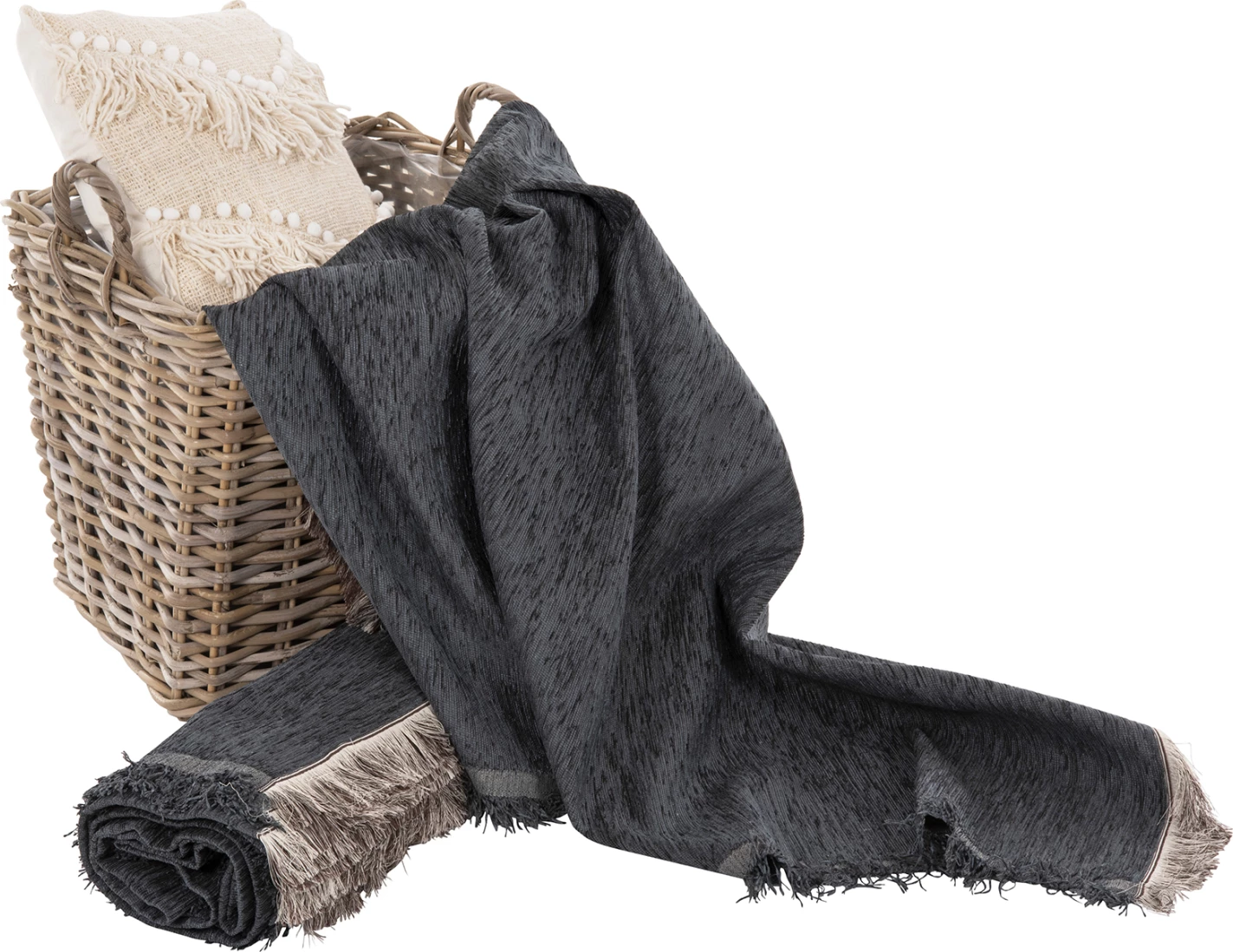 Prevleka za kavč z resicami DREAMTOPIA FH12165.09 v mornarsko modri barvi 295x170 cm