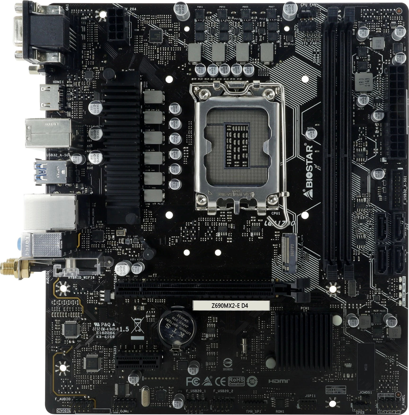 Plošča za matično ploščo Biostar Z690MX2-E D4, Intel, LGA 1700, DDR4, micro ATX