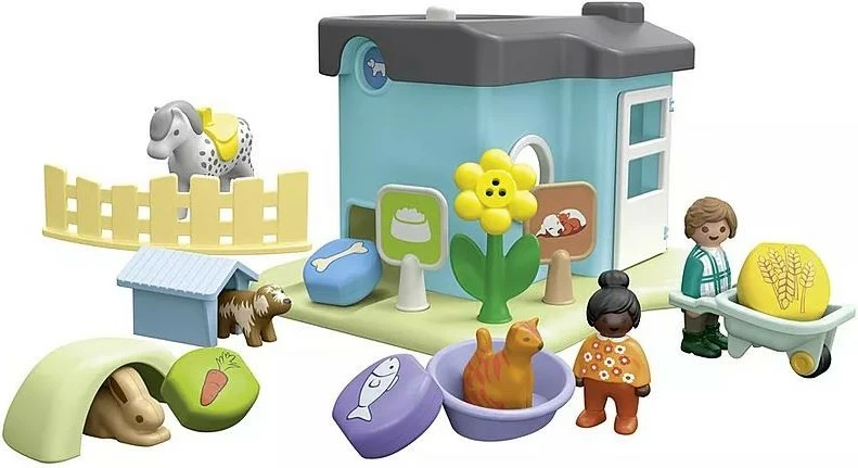 Hotel za živali z avtomatom za hrano Playmobil Junior 71690, 21 delov, večbarven