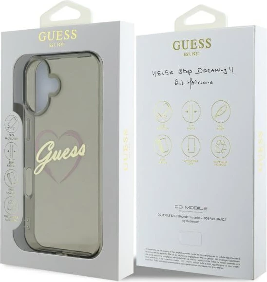 Ovitek za telefon Guess IML Heart za iPhone 16, črn