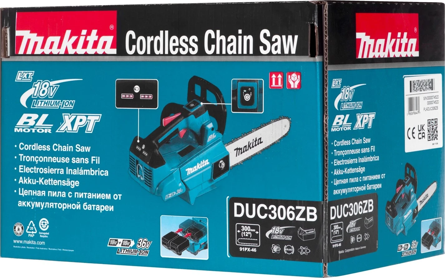 Brezžična verižna žaga, Makita DUC306ZB, črno-modra