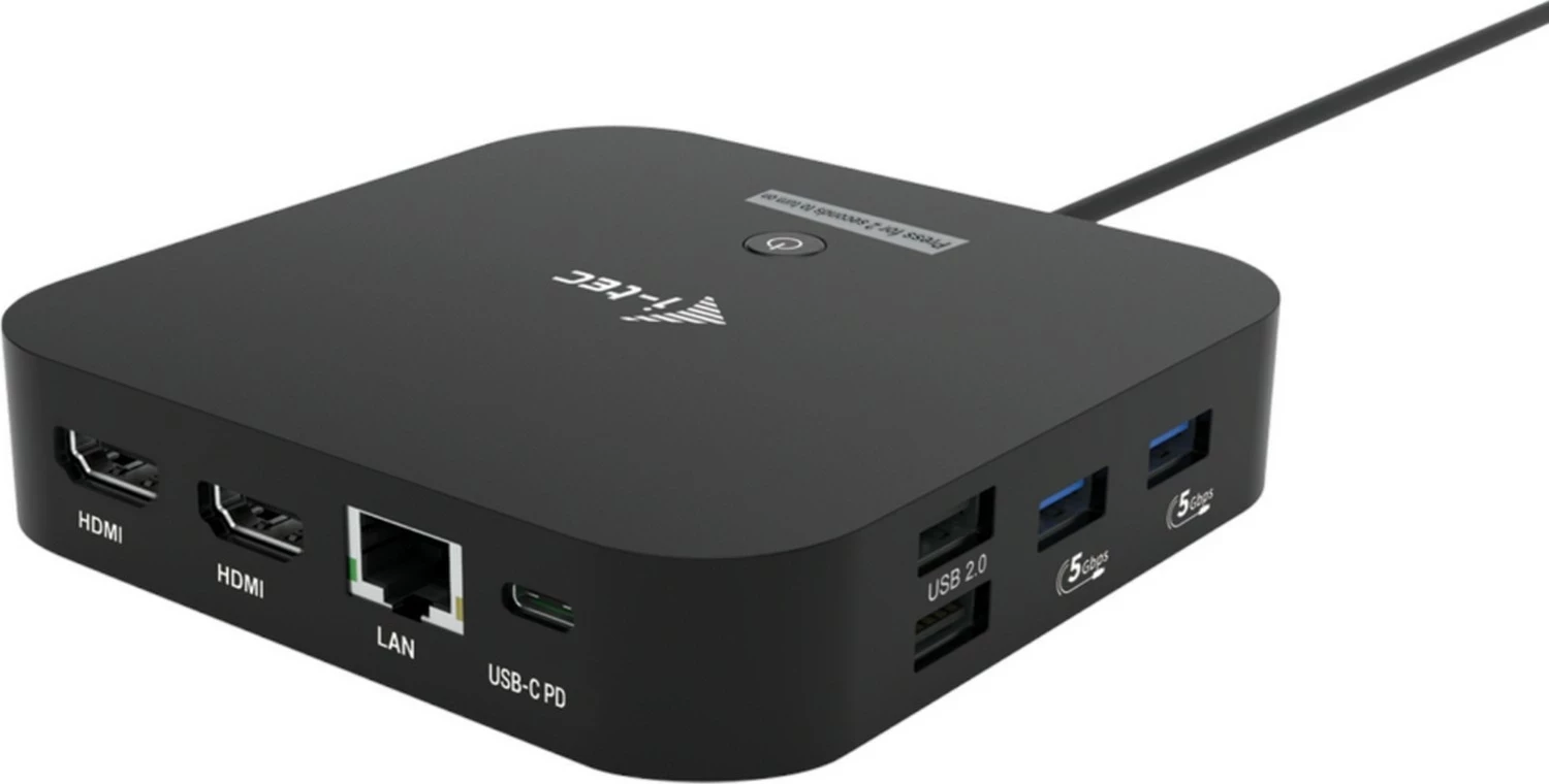 Dokirni priključek i-tec USB-C Dual HDMI, 2x HDMI 4K 60Hz, 2x USB-C, 4x USB-A, Power Delivery 100W, LAN, avdio, črn