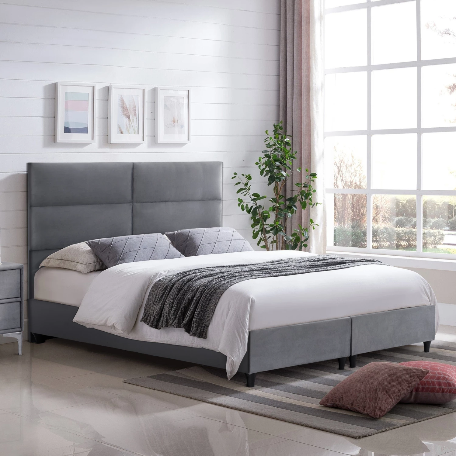Žametna siva postelja MILO FH616.10 za vzmetnico 160x200 cm