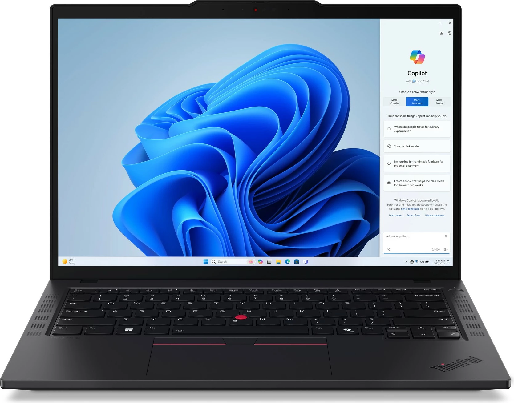 Prenosnik Lenovo ThinkPad T14, Intel Core Ultra 7, 32 GB RAM, 1 TB SSD, 14" zaslon, črn
