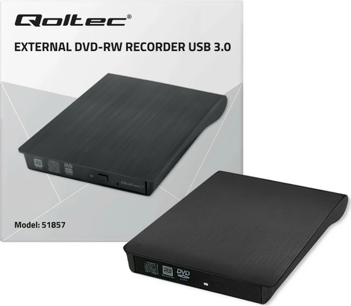 Zunanji DVD-RW, Qoltec 51857, USB 3.0, črn