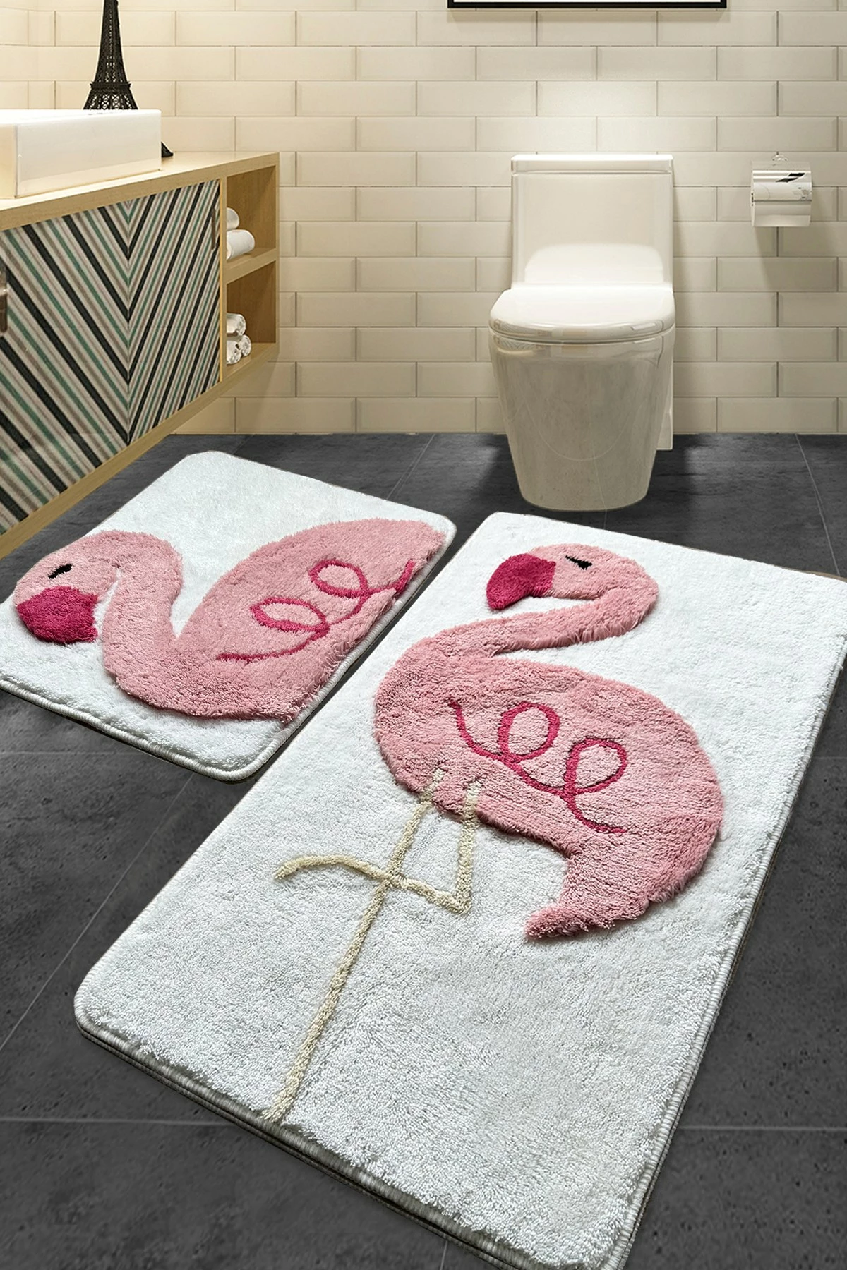 Tapeti za kopalnico iz akrila (2 kosa), Mijölnir, rožnati flamingo