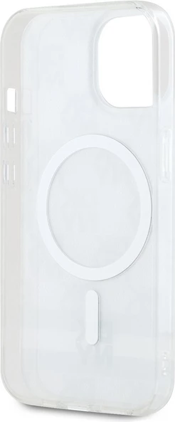 Zaščitni ovitek z vzorcem šahovnice in natisnjenimi črtami MagSafe za iPhone 15 Plus / 14 Plus, DKNY, bež